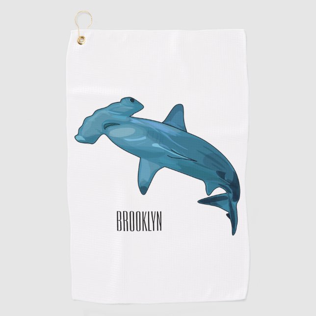 Hammerhead shark cartoon illustration golf towel (Front)