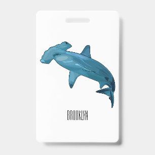 Hammerhead shark cartoon illustration ID badge