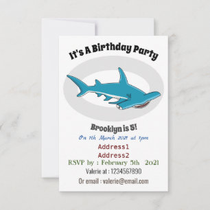 Hammerhead shark cartoon illustration invitation