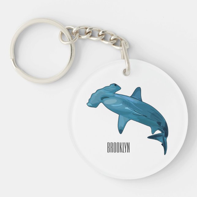 Hammerhead shark cartoon illustration key ring (Front)