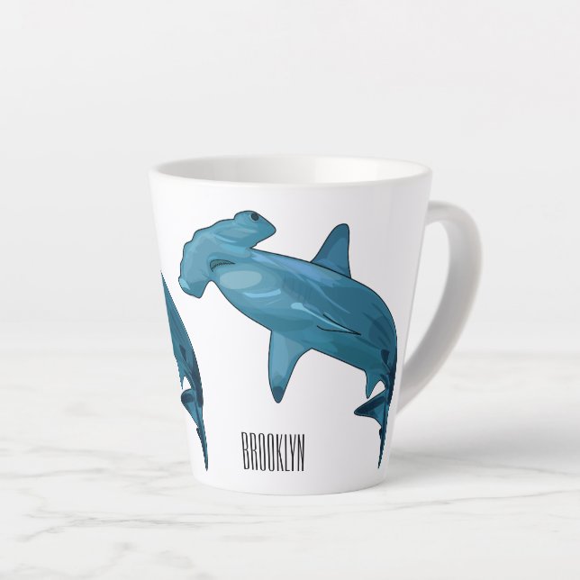 Hammerhead shark cartoon illustration latte mug (Right Angle)