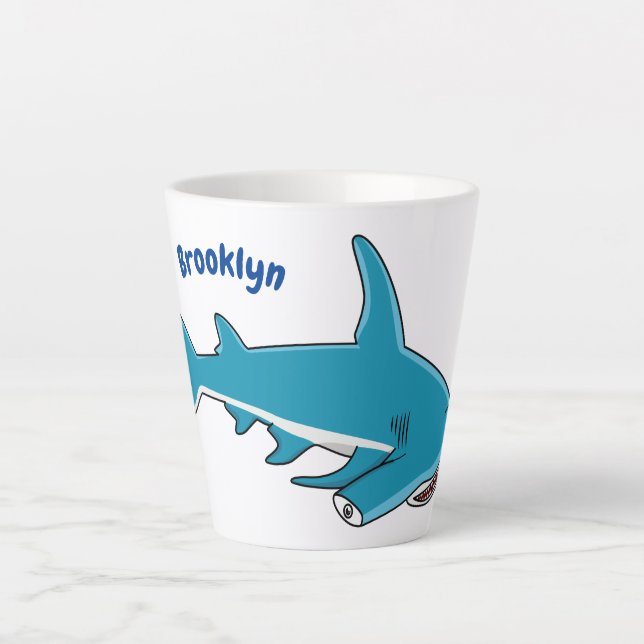 Hammerhead shark cartoon illustration latte mug (Front)