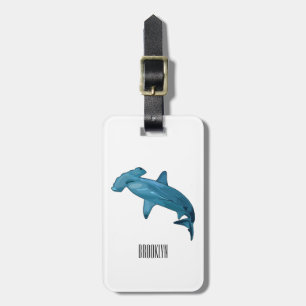 Hammerhead shark cartoon illustration luggage tag