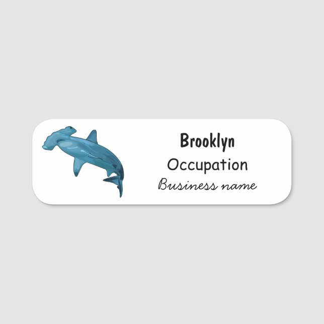 Hammerhead shark cartoon illustration name tag (Front)