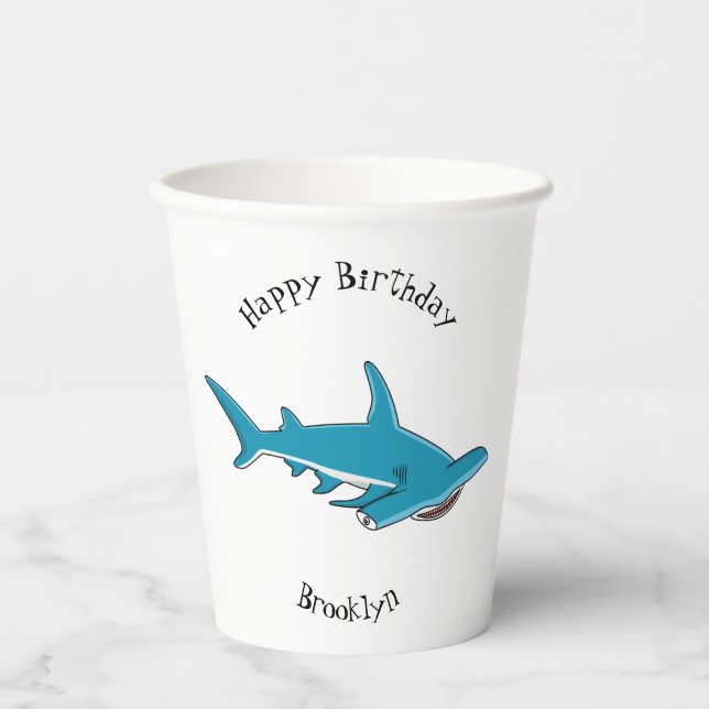 Hammerhead shark cartoon illustration paper cups (Front)