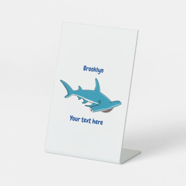 Hammerhead shark cartoon illustration   pedestal sign (Front)