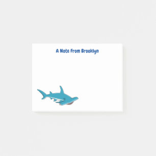 Hammerhead shark cartoon illustration post-it notes