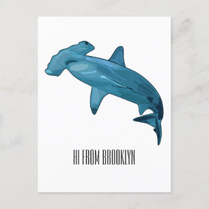 Hammerhead shark cartoon illustration postcard