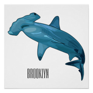 Hammerhead shark cartoon illustration poster