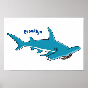 Hammerhead shark cartoon illustration poster