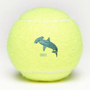 Hammerhead shark cartoon illustration tennis balls