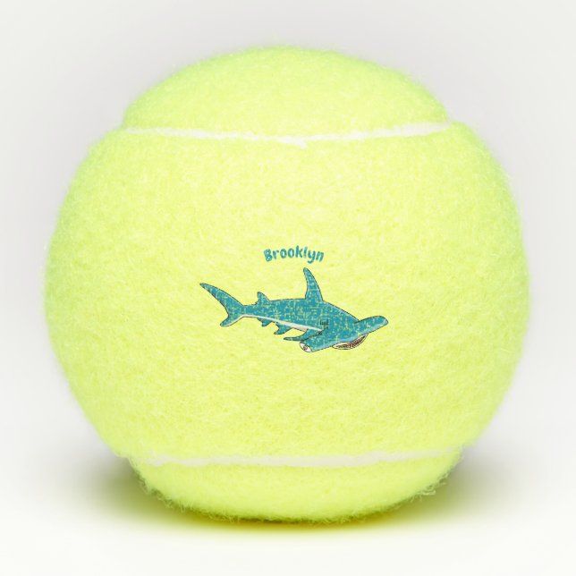 Hammerhead shark cartoon illustration tennis balls (Front)
