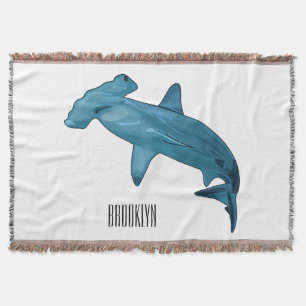 Hammerhead shark cartoon illustration throw blanket