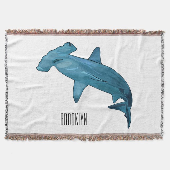 Hammerhead shark cartoon illustration throw blanket (Front)