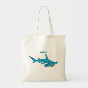 Hammerhead shark cartoon illustration tote bag