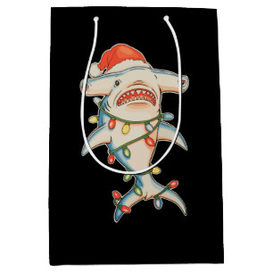 Hammerhead Shark Christmas Santa Hat Xmas Holiday Medium Gift Bag