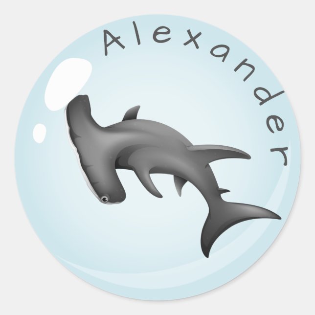 Hammerhead Shark in a  Bubble  Personalise Classic Round Sticker (Front)