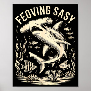 Hammerhead shark ocean fish coral reef marine poster