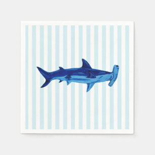 Hammerhead Shark Painting Blue Stripe Napkin