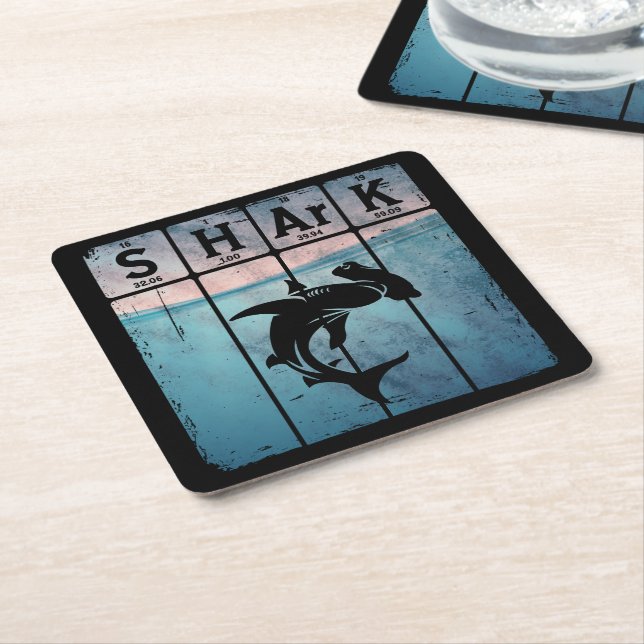 Hammerhead Shark Periodic Table Elements Chemistry Square Paper Coaster (Angled)