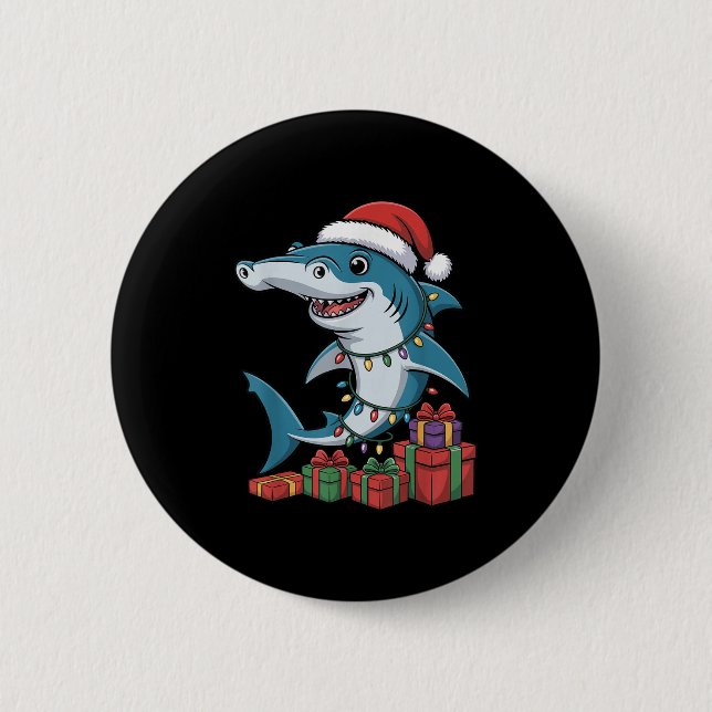 Hammerhead Shark Santa Hat Christmas Funny Marine  6 Cm Round Badge (Front)