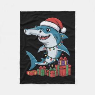 Hammerhead Shark Santa Hat Christmas Funny Marine  Fleece Blanket