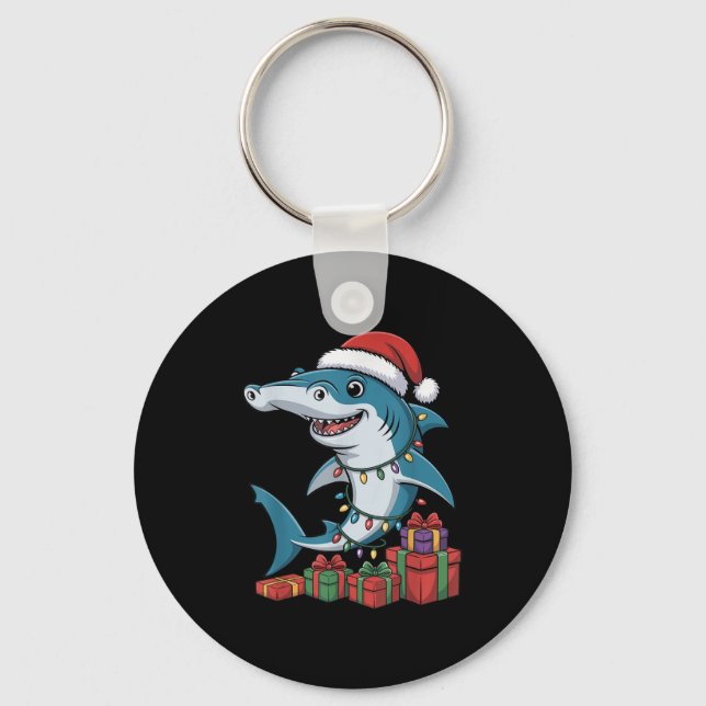 Hammerhead Shark Santa Hat Christmas Funny Marine  Key Ring (Front)