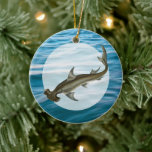 Hammerhead Shark Sea Life Ceramic Ornament<br><div class="desc">A hammerhead shark illustration against an ocean swell background.</div>