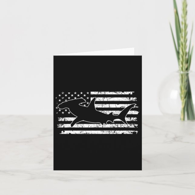 Hammerhead Shark Us Flag Independence Day  Card (Front)