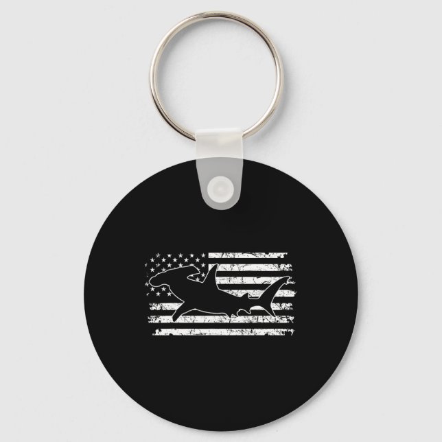 Hammerhead Shark Us Flag Independence Day  Key Ring (Front)