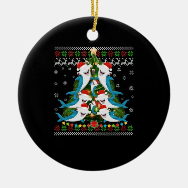 Hammerhead Shark Xmas Lighting Tree Shark Ceramic Ornament (Front)