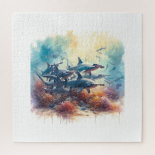 Hammerhead Sharks 270524AREF103 - Watercolor Jigsaw Puzzle