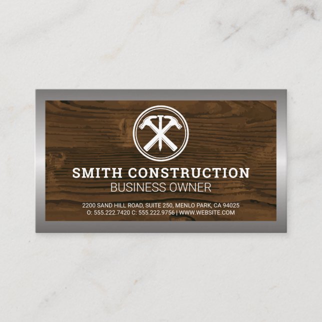 Hammers and Nail Logo | Wood Metal Business Card (Front)