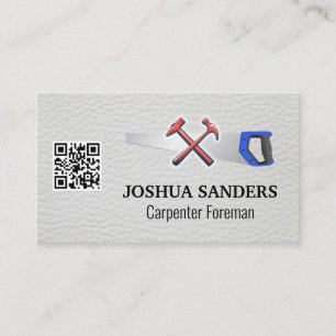 Hammers and Saw   White Leather   QR Code Business Card