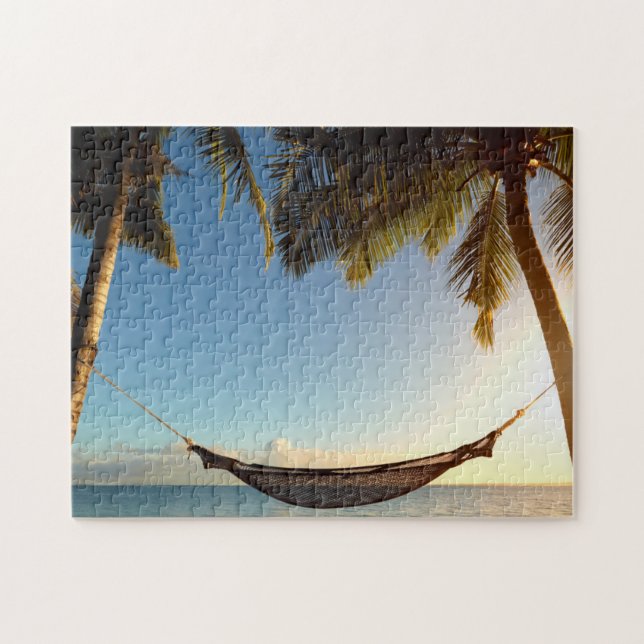 Hammock Between Palm Trees on Tropical Beach Jigsaw Puzzle (Horizontal)