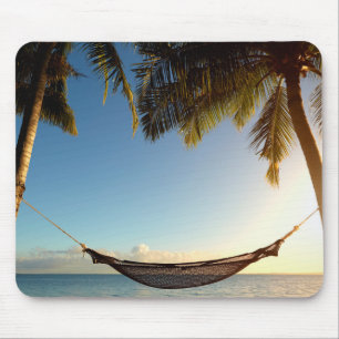 Hammock Between Palm Trees on Tropical Beach Mouse Pad