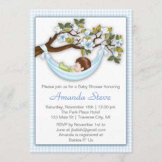 Hammock Boy Baby Shower Invitation - Brunette