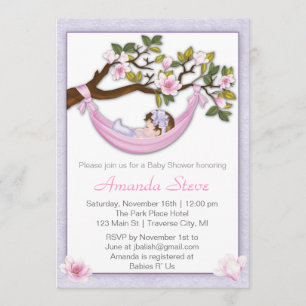Hammock Girl Baby Shower Invitation- Brunette Hair Invitation