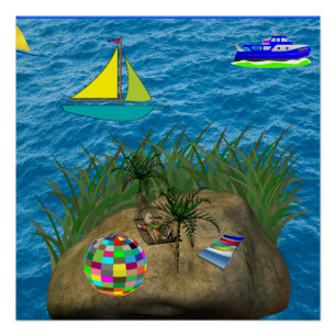 hammock ocean beach blue poster