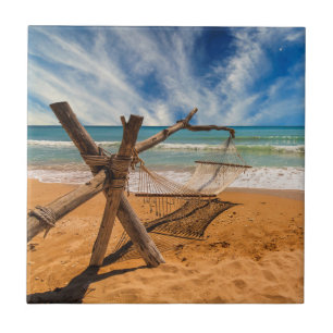 Hammock on a Tropical Beach Resort Ceramic Tile