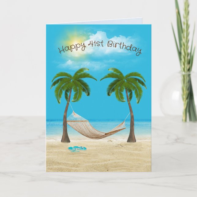 Hammock on Beach 41st Birthday  Card (Front)