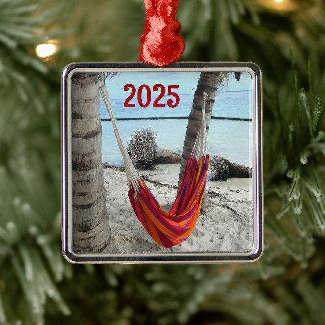 Hammock on Caribbean Beach Ornament (Tree)