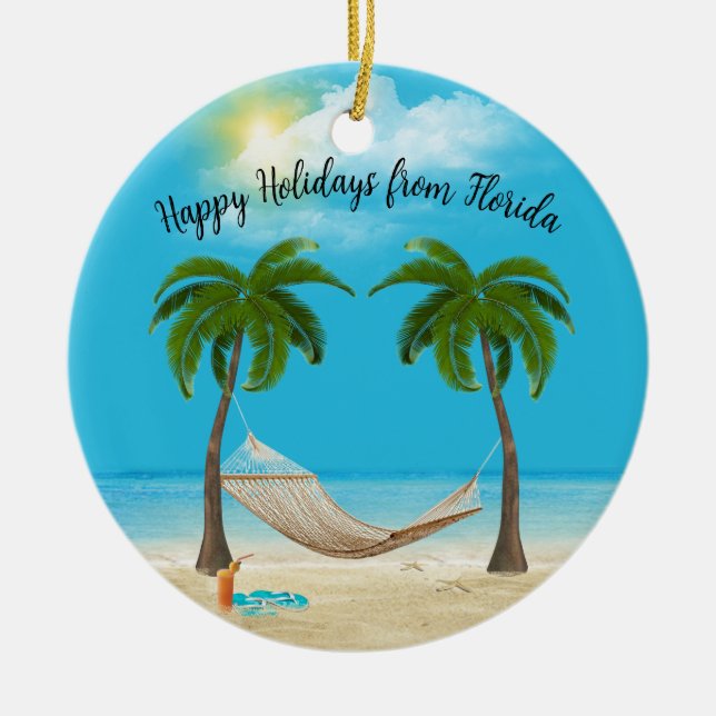 Hammock on Tropical Beach  Ceramic Ornament (Front)