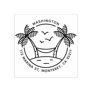 Hammock & Palm Trees   Tropical Family Address Rubber Stamp