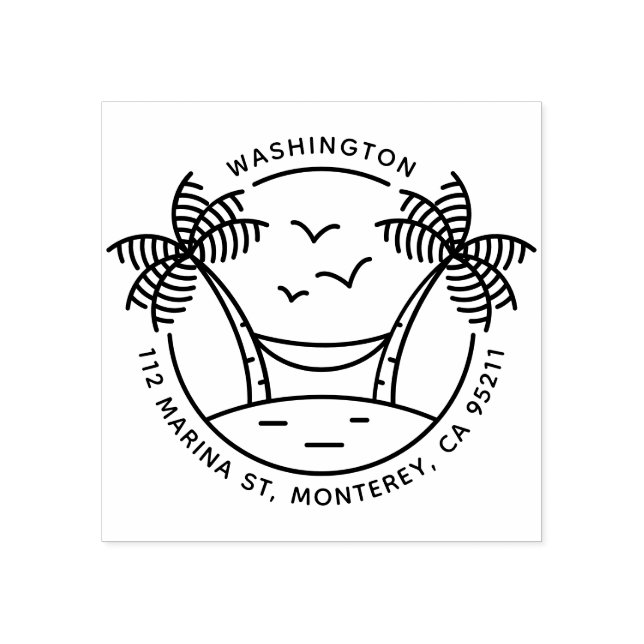 Hammock & Palm Trees | Tropical Family Address Rubber Stamp (Imprint)