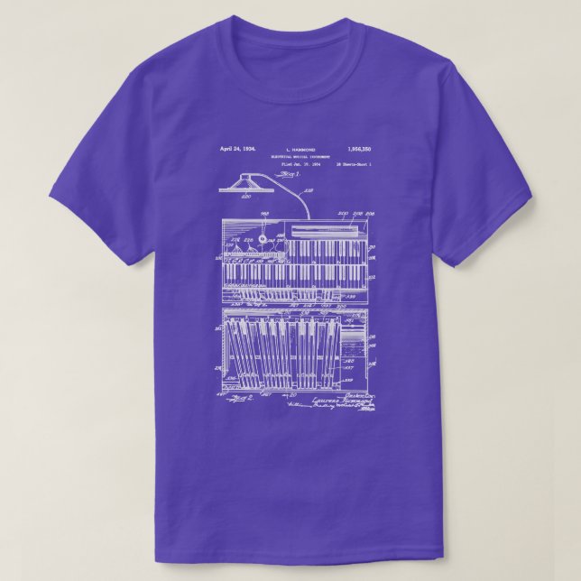 Hammond Organ Patent White Ink T-Shirt (Design Front)