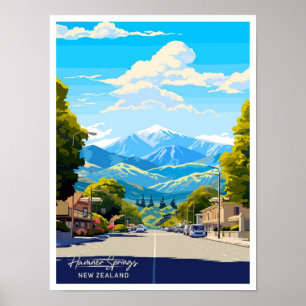 Hamner Springs New Zealand Travel Illustration Poster