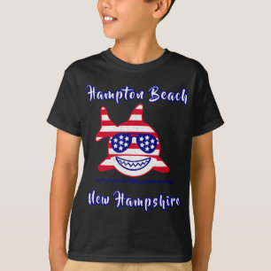 Hampton Beach New Hampshire Patriotic Usa Flag Whi T-Shirt