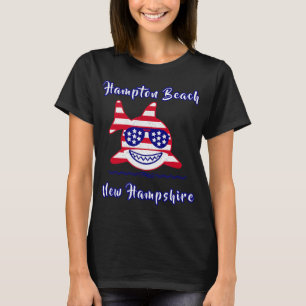 Hampton Beach New Hampshire Patriotic Usa Flag Whi T-Shirt