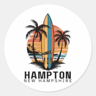 Hampton Beach New Hampshire Surfing Surfer Classic Round Sticker